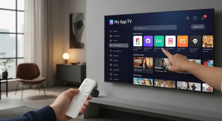User navigating the My App TV dashboard on a sleek 4K television.