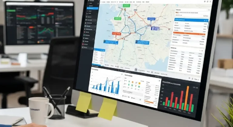 A logistics coordinator reviewing shipment tracking on a computer screen