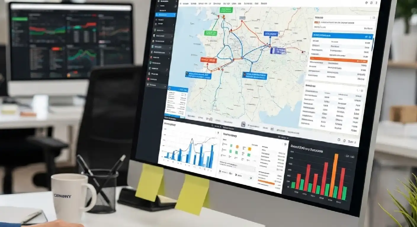 A logistics coordinator reviewing shipment tracking on a computer screen
